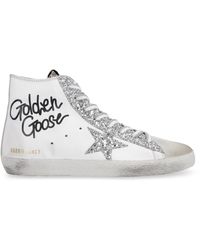 Golden Goose Francy Glittered Distressed Leather And Suede High-top Trainers - White