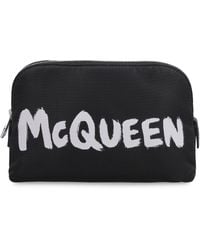 Alexander McQueen Logo-printed Zipped Makeup Bag in Yellow Womens Bags Makeup bags and cosmetic cases 