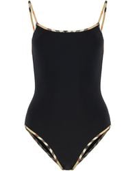 Burberry - Swimsuit With Check Finishes - Lyst