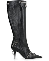 Balenciaga - 'cagole' White Pointed High-boots With Studs And Buckles In Leather Woman - Lyst
