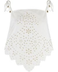 Self-Portrait - Embroidered Cotton Top - Lyst