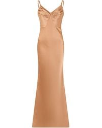 Elisabetta Franchi - Maxi Suede V-Neck Dress Polyester - Lyst