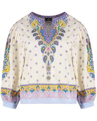 Etro - Blusa in cotone stampato con manica a palloncino - Lyst