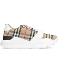 Burberry - Leather And Fabric Low-Top Sneakers - Lyst