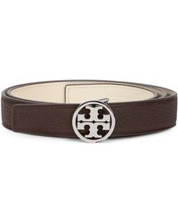 Tory Burch - Belt Miller Reversible Dark Cocoa-Ivory Cocoa/Ivory/ Bovine Suede - Lyst