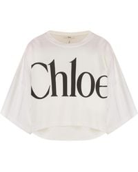 Chloé - Top bianco in cotone con logo - Lyst