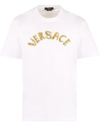 Versace - Logo Embroidery Cotton T-shirt - Lyst