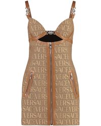Versace - Mini abito jacquard con dettagli in pelle - Lyst