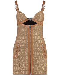 Versace - Versatile Monogram Mini Dress With Leather Trims - Lyst