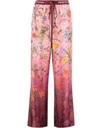 Gucci - Floral Print Silk Pants Wide-Leg Trousers - Lyst
