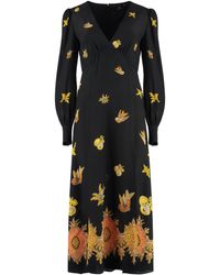 Etro - Embroidered Long-sleeve Silk Dress - Lyst