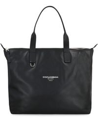 Dolce & Gabbana - Borsa shopping in pelle nera con stampa logo - Lyst