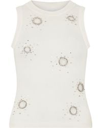 Des Phemmes - Ribbed Tank Top With Rhinestones - Lyst