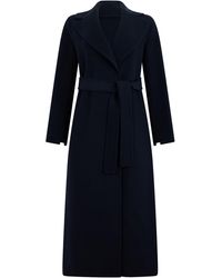 Max Mara - Sleek Long Wool Jacket With Adjustable Waist Belt - Lyst