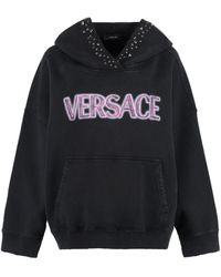 Versace - Felpa in cotone con cappuccio e logo - Lyst