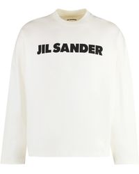 Jil Sander - T-shirt bianca logotype manica lunga - Lyst