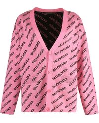 Balenciaga - Silk Wool Intarsia Cardigan - Lyst