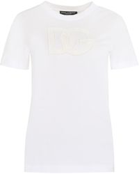 Dolce & Gabbana - T-shirt girocollo bianca con ricamo logo in cotone - Lyst