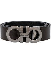 Ferragamo - Reversible Leather Belt With Dark-Tone Metal Buckle - Lyst