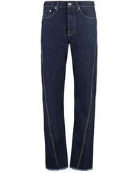 Lanvin - Denim Straight-Leg Jeans With Frayed Hem And Contrast Stitching - Lyst