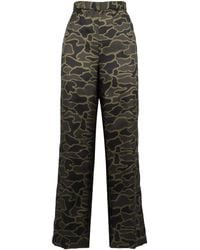 Aspesi - Camouflage Printed Silk Pants Straight Trousers - Lyst