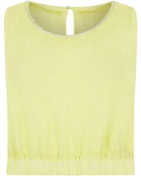 120% Lino - Sleeveless Linen Top With Rhinestones - Lyst