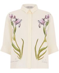 Alberta Ferretti - Linen Short-Sleeved Shirt With Print - Lyst