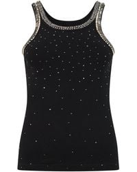 Pinko - Sleeveless Top With Rhinestones, Cotton Vests & Tank Tops - Lyst
