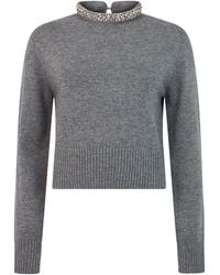 Pinko - Rhinestone-Collar Cropped Long-Sleeve Sweater - Lyst