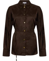 Ganni - Satin Shirt With Jacquard Effect - Lyst