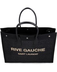 Saint Laurent - Borsa shopping Rive Gauche in rafia intrecciata - Lyst