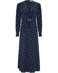 Alessandra Rich - Long Silk Dress With Polka Dots - Lyst
