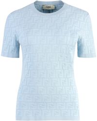 Fendi - T-shirt in maglia con logo all-over - Lyst