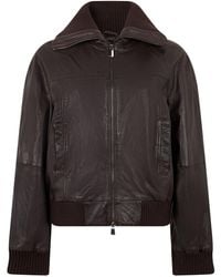 Pinko - Leather Jacket With Knit Inserts And Zip Front - Lyst