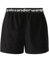 T By Alexander Wang Cotton Shorts With Embossed Logo in Brown Grey Womens Shorts T By Alexander Wang Shorts 