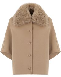 Yves Salomon - Short Wool Coat With Shearling Collar - Lyst