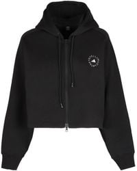 adidas By Stella McCartney - Logo-print Cropped Organic-cotton And Recycled Polyester-blend Hoody - Lyst
