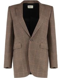 Saint Laurent - Prince Of Wales Wool Jacket - Lyst