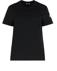 Moncler - Cotton T-Shirt With Embroidered Tone-On-Tone Logo - Lyst