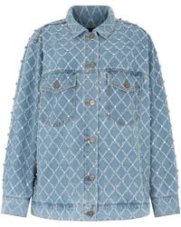 Pinko - Denim Jacket Made Of Cotton With Rhinestones - Lyst