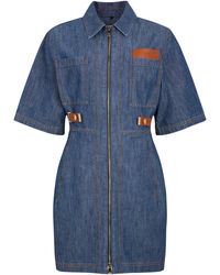 Fendi - Short Denim Dress With Application - Lyst