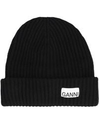 Ganni - Ribbed Knit Beanie Wool Hat - Lyst