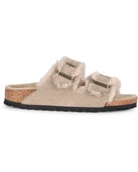Birkenstock - Arizona Leather And Fur Slides - Lyst