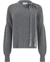 Des Phemmes - Crew Neck Sweater With Bow And Decorative Crystals - Lyst