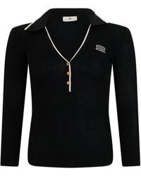 Elisabetta Franchi - Ribbed Wool Polo-Collar Sweater - Lyst