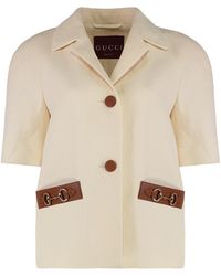 Gucci - Linen Jacket With Leather Details - Lyst