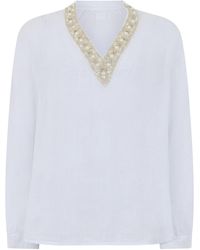 120% Lino - Cotton Blouse With Rhinestones - Lyst