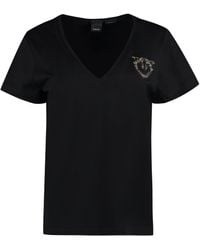 Pinko - T-shirt in cotone con ricamo gioiello - Lyst