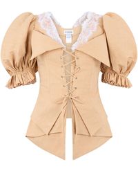 LES FILLES D'EVA - Stretch Linen Top With Puff Sleeves - Lyst