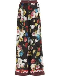 Dolce & Gabbana - Floral-print Wide-leg Silk-satin Trousers - Lyst